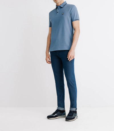 Polo avec rayures sur le col indigo - IZAC