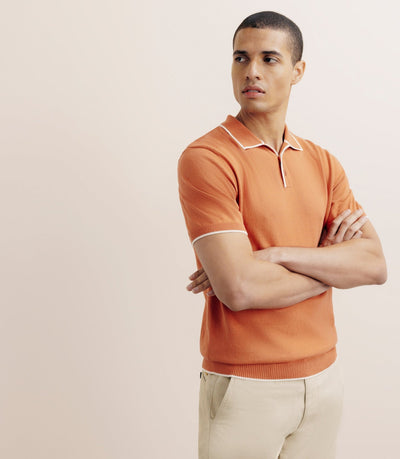 Polo col ouvert orange foncé - IZAC