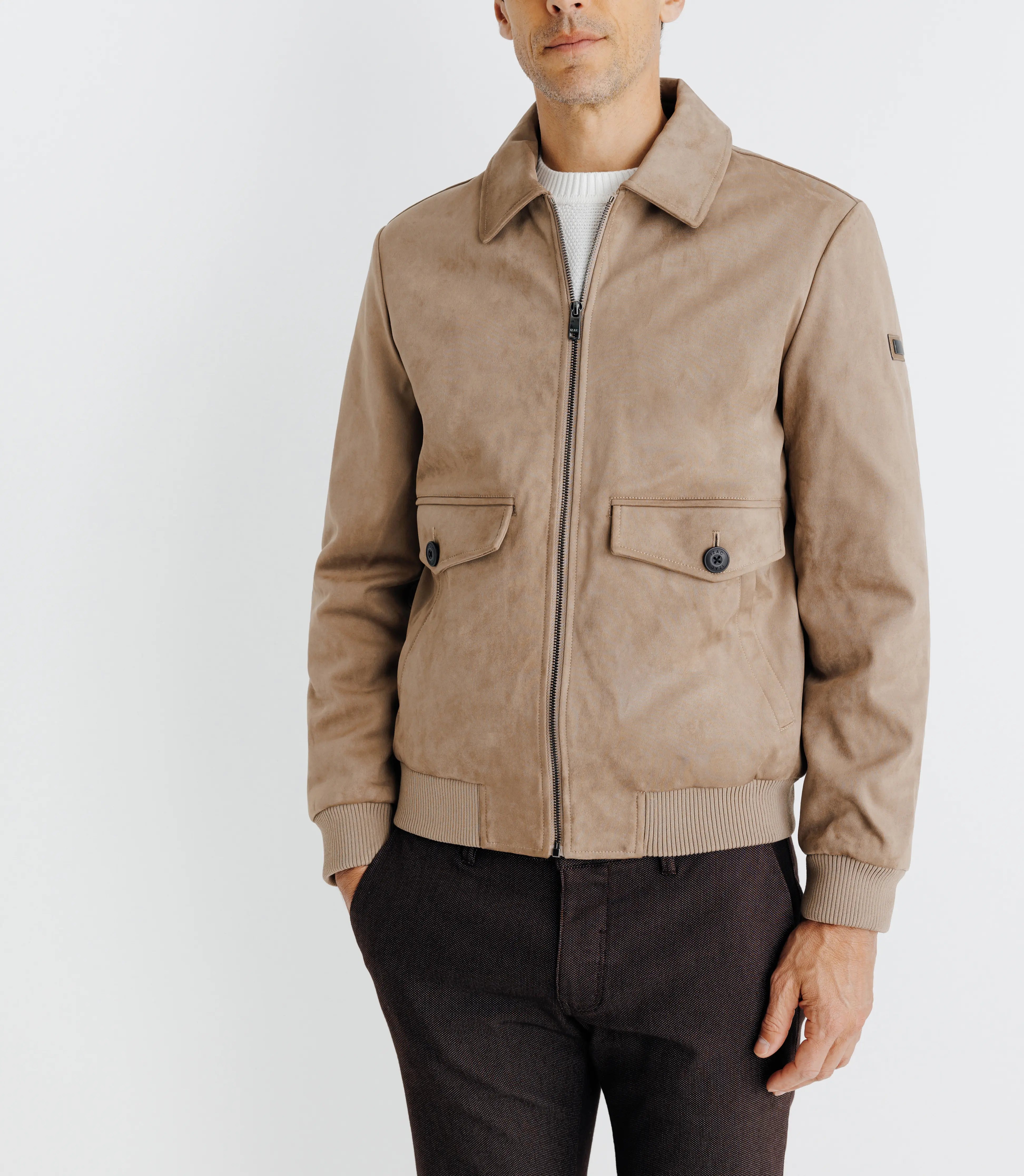 Blouson Teddy Blouson Cuir Homme Izac Teddy En Cuir Suédé Taupe