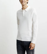 Pull col polo boutonné jeux de points écru