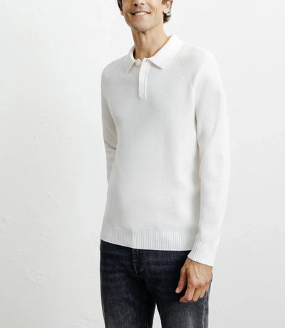 Pull col polo boutonné jeux de points écru - IZAC