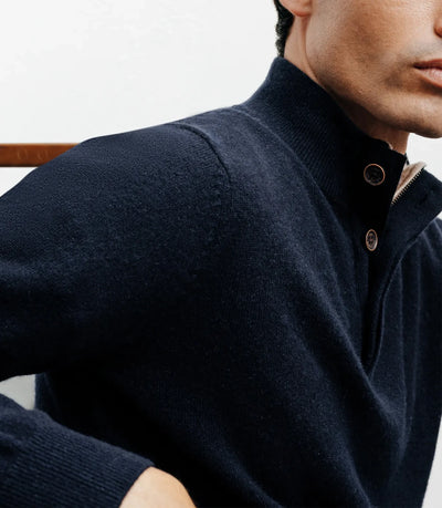 Pull col montant 100% cachemire marine