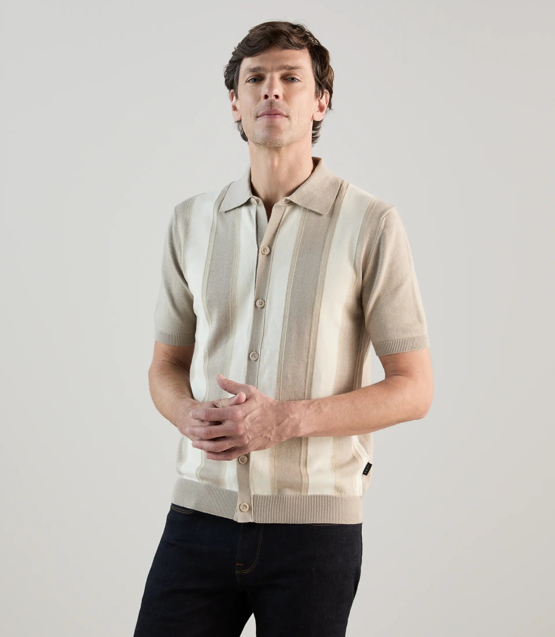 Polo col chemise en maille beige - IZAC
