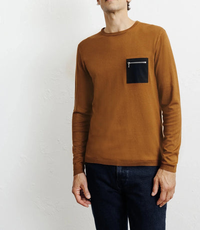 Pull manches longues col rond en maille bronze - IZAC