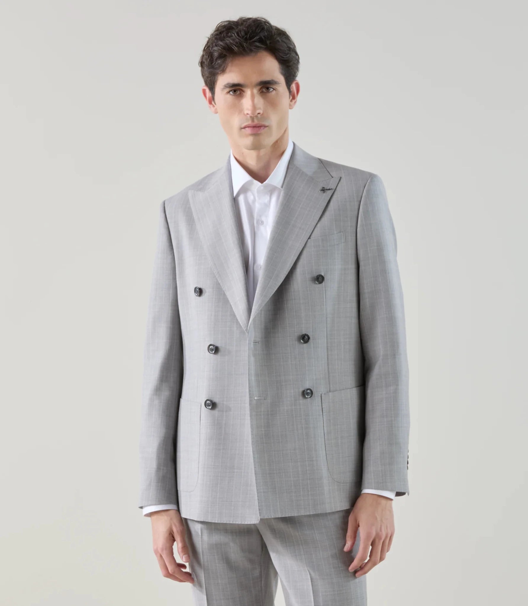 Costume croisé en laine mélangée gris - IZAC