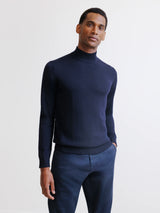 Navy merino mock-neck sweater