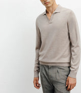 Pull col polo en laine mérinos beige