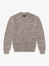Taupe solid round-neck sweater with textured knit