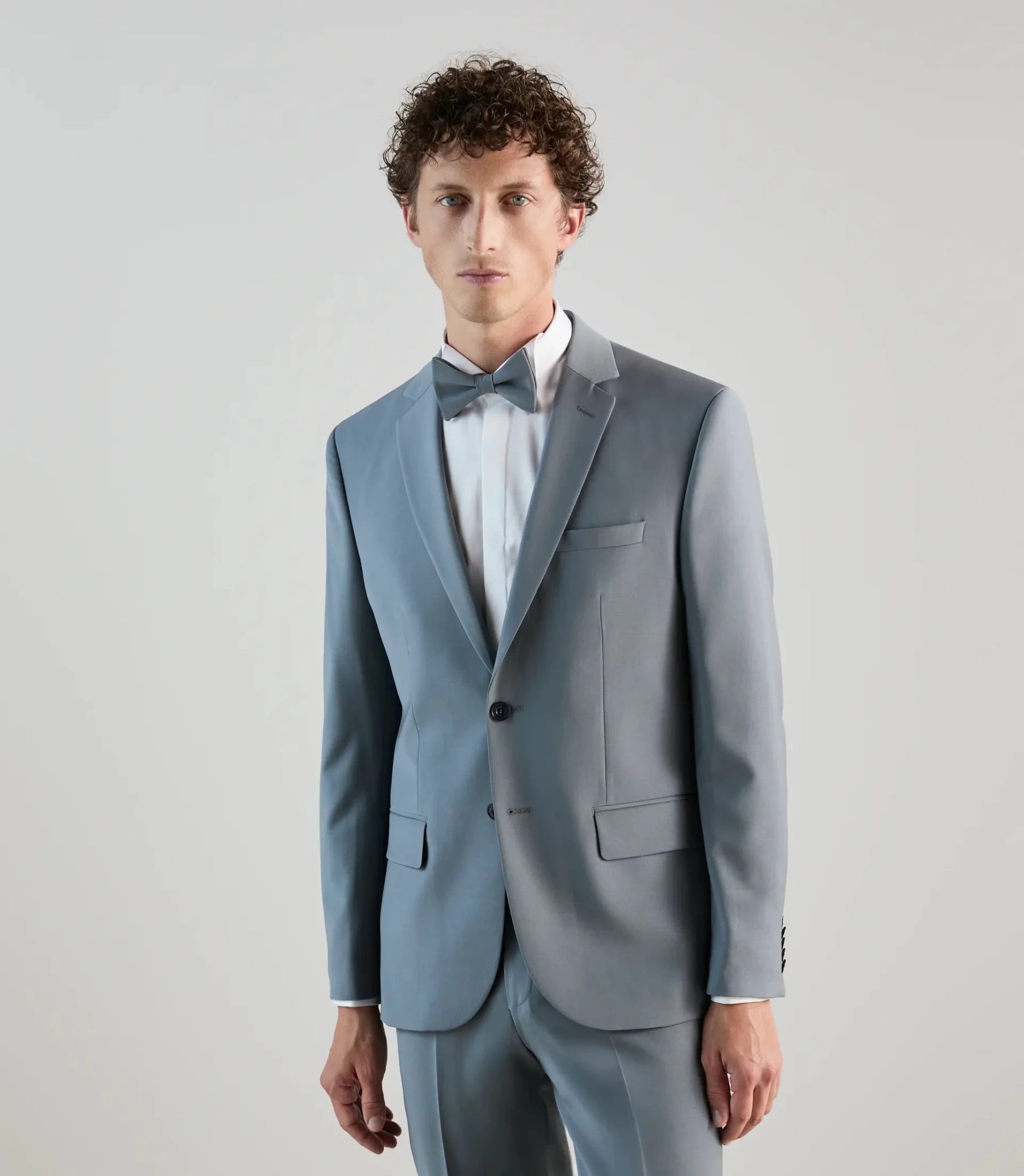 Costume 2 boutons en laine majoritaire bleu gris clair - IZAC