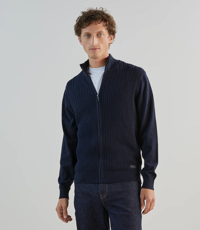 Gilet zippé en maille torsadée marine - IZAC