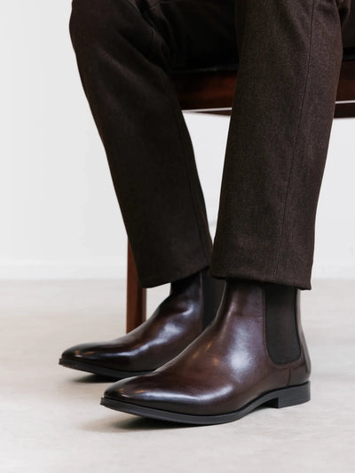 Bottine chelsea en cuir lisse marron - IZAC