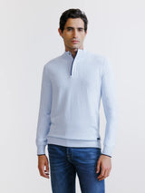 Pull col montant demi zippé bleu ciel