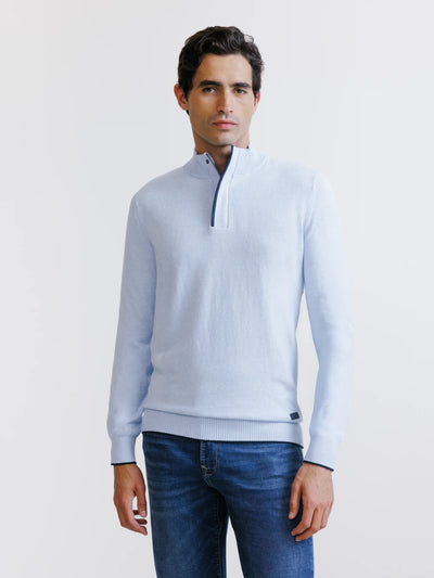 Sky blue half-zip stand-up collar sweater