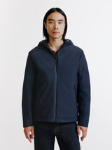 Reversible hooded navy jacket