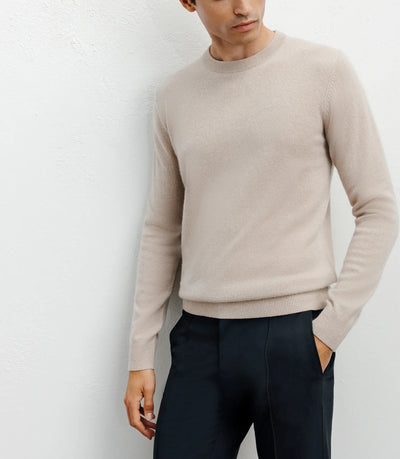 100% beige cashmere round neck sweater