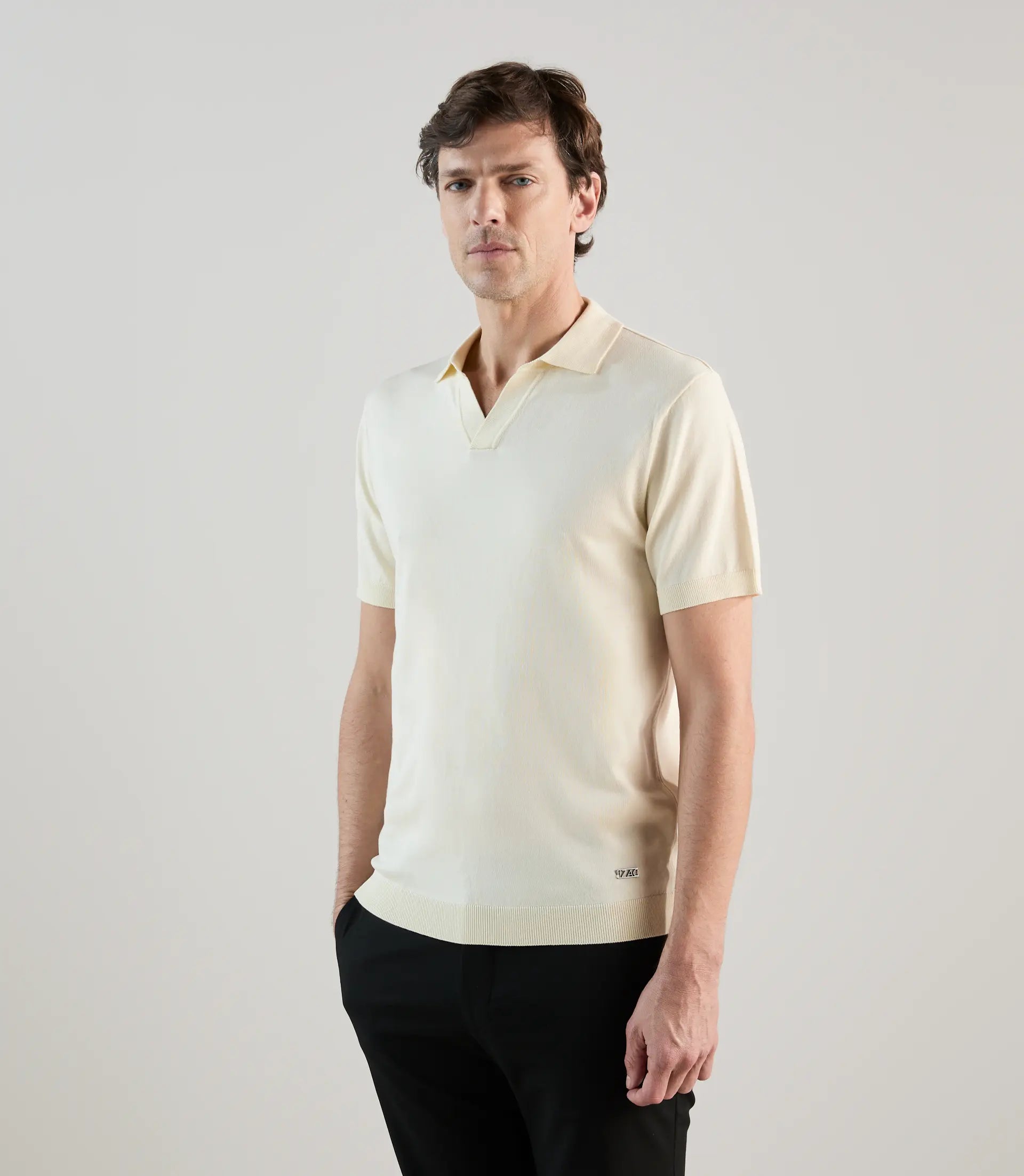 Polo col ouvert en maille jaune pâle - IZAC
