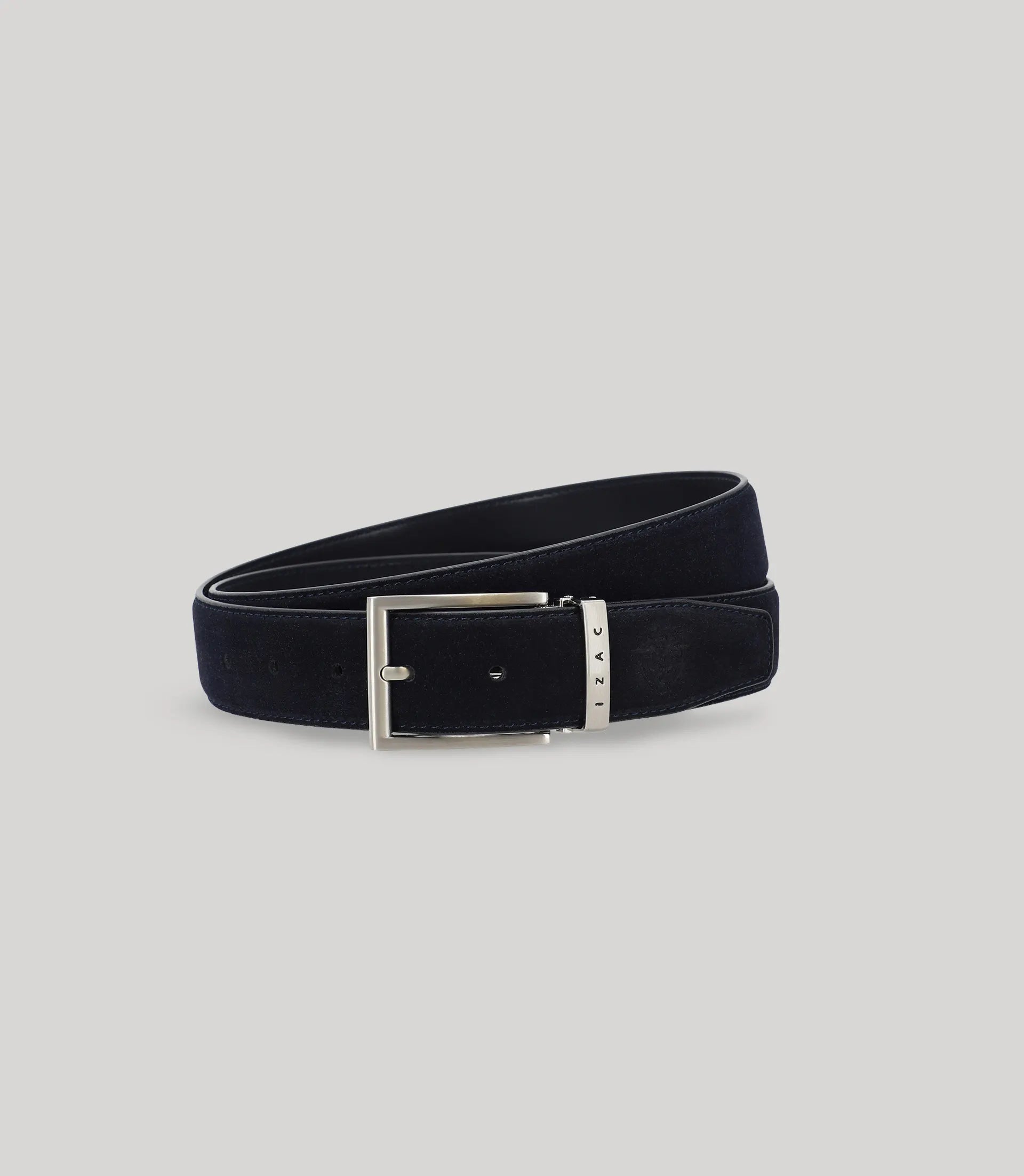 Ceinture réversible en cuir nubuck marine - IZAC