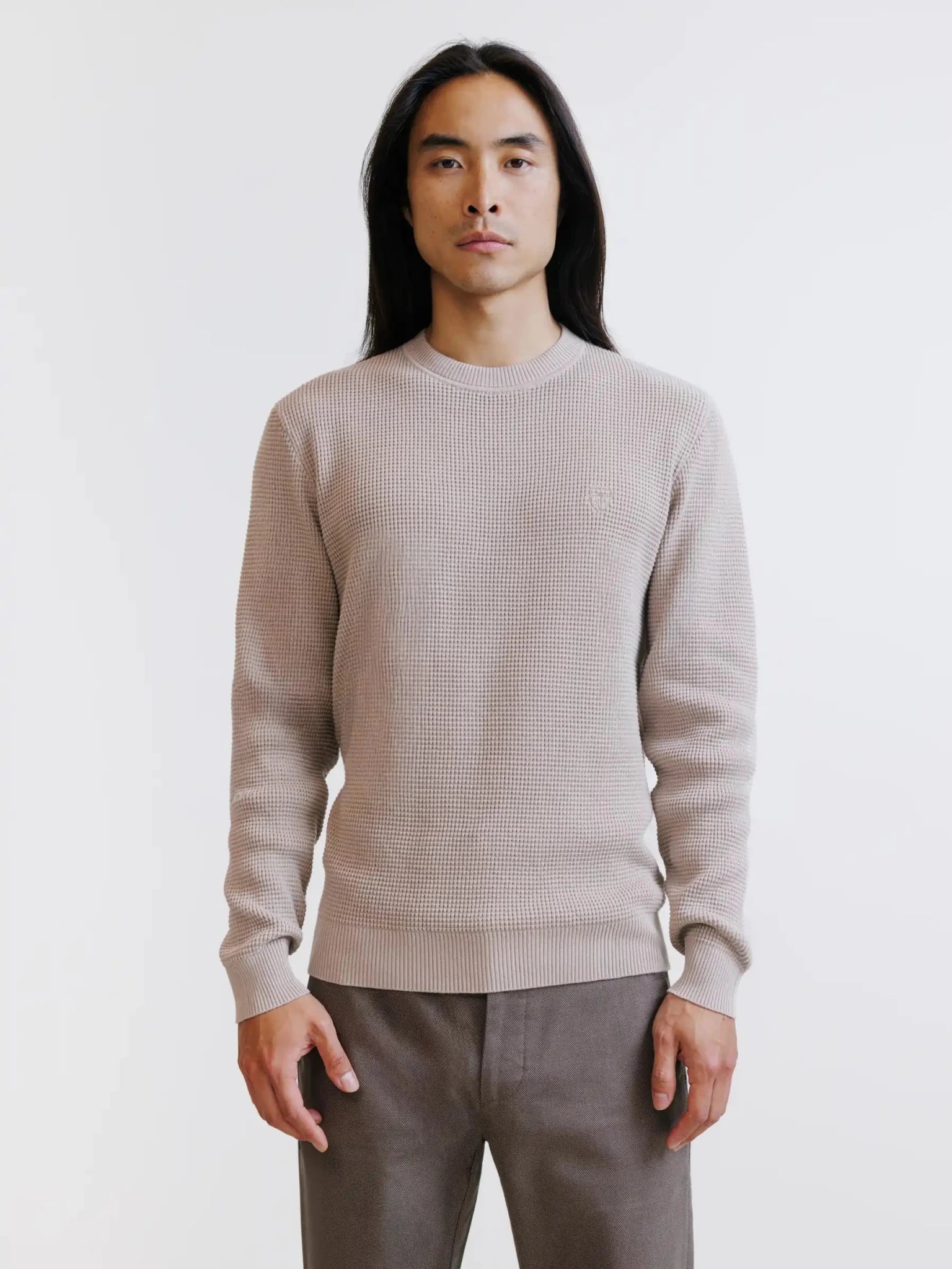 Pull col rond à jeu de points beige - IZAC