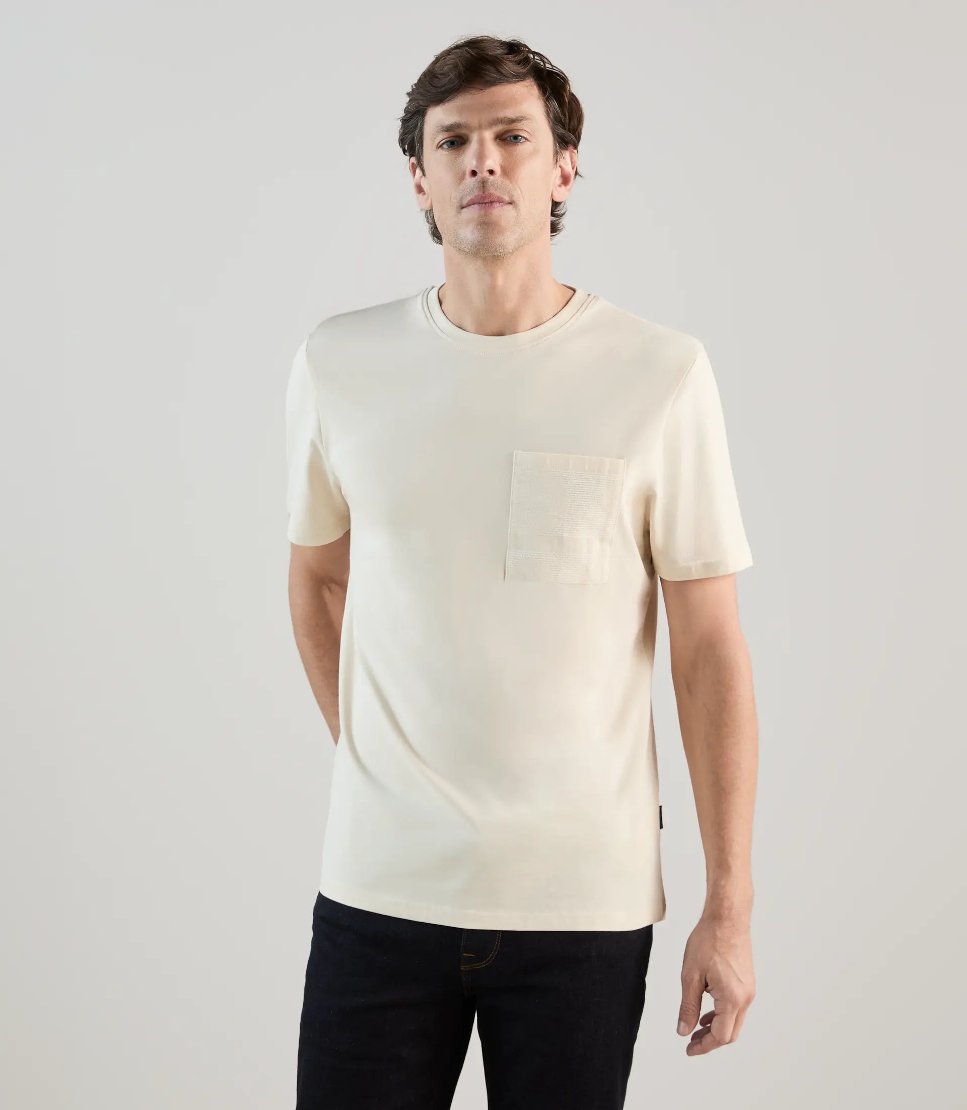 T-shirt col rond à manches courtes écru - IZAC