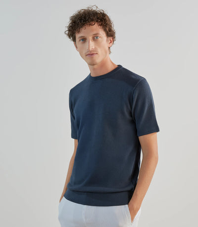 T-shirt à manches courtes en jeu de points bleu gris - IZAC