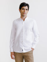 Chemise col mao avec coudière en suède blanche