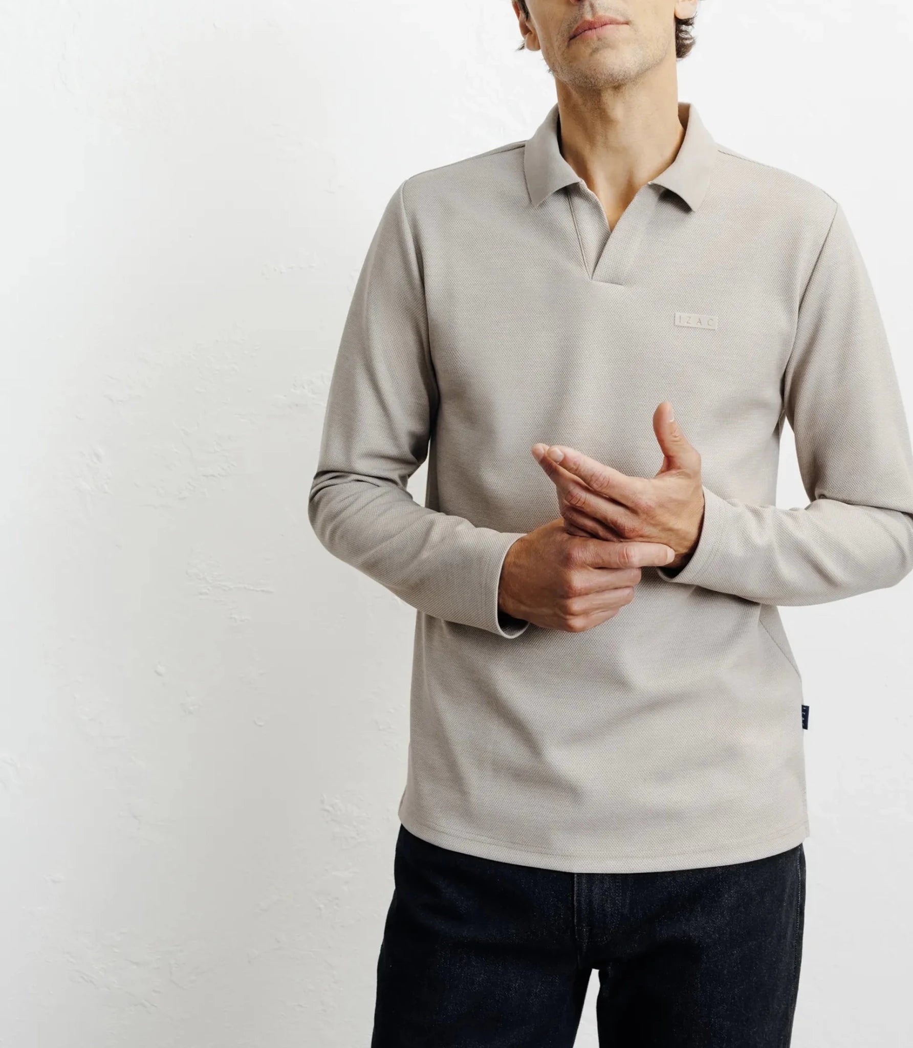 Polo col ouvert manches longues beige