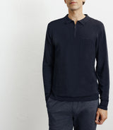 Polo-neck zip-up sweater in fine navy knit