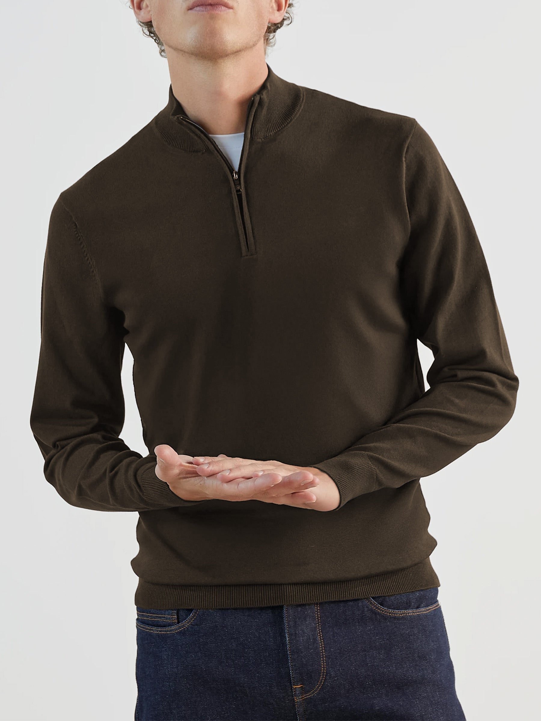 Pull col zip marron