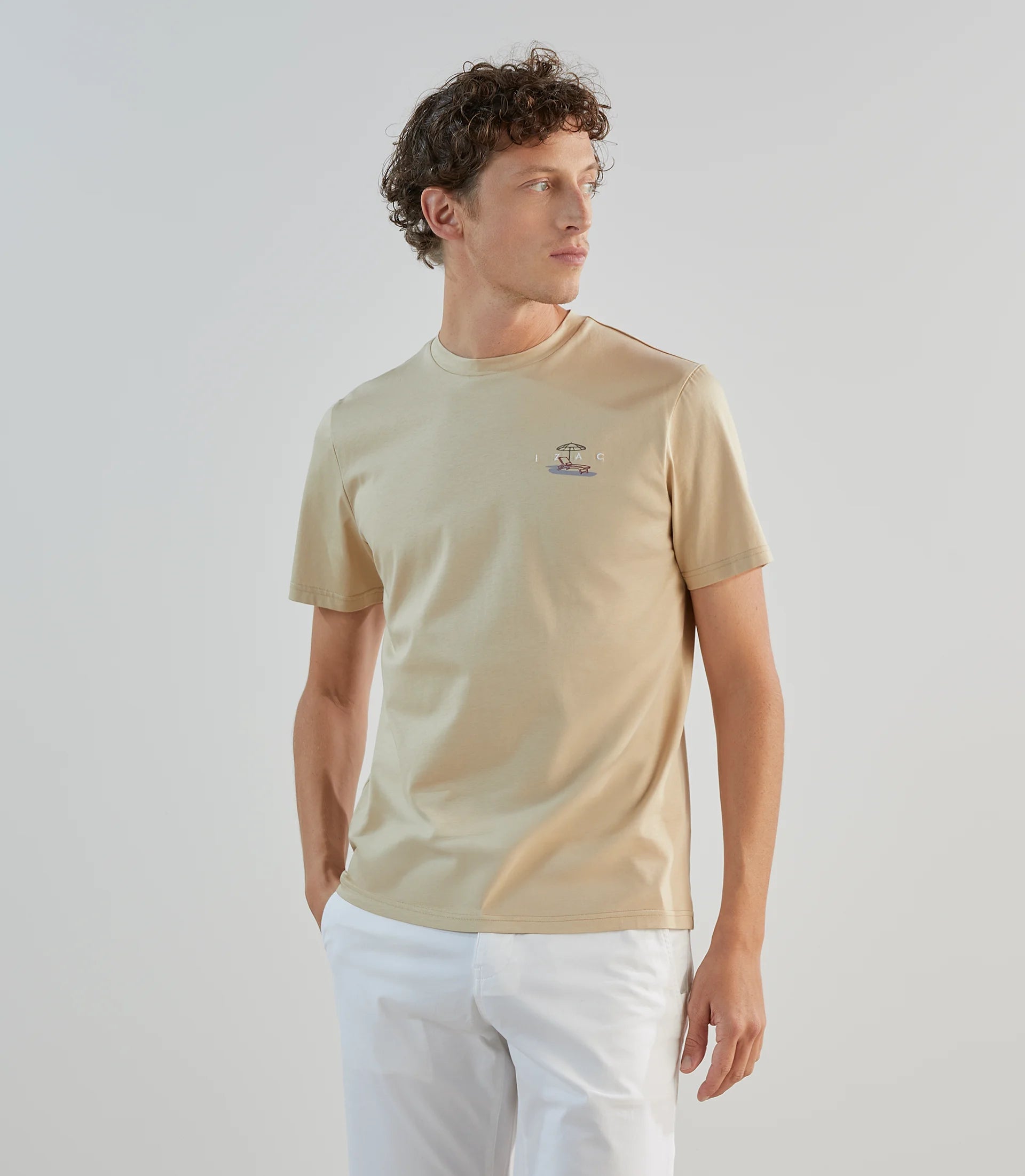 T-shirt col rond avec print beige - IZAC