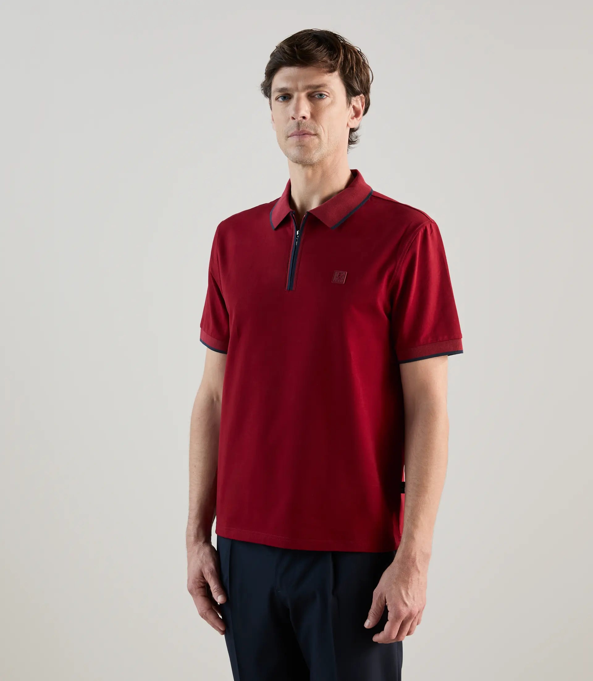 Polo à col zippé rouge foncé - IZAC
