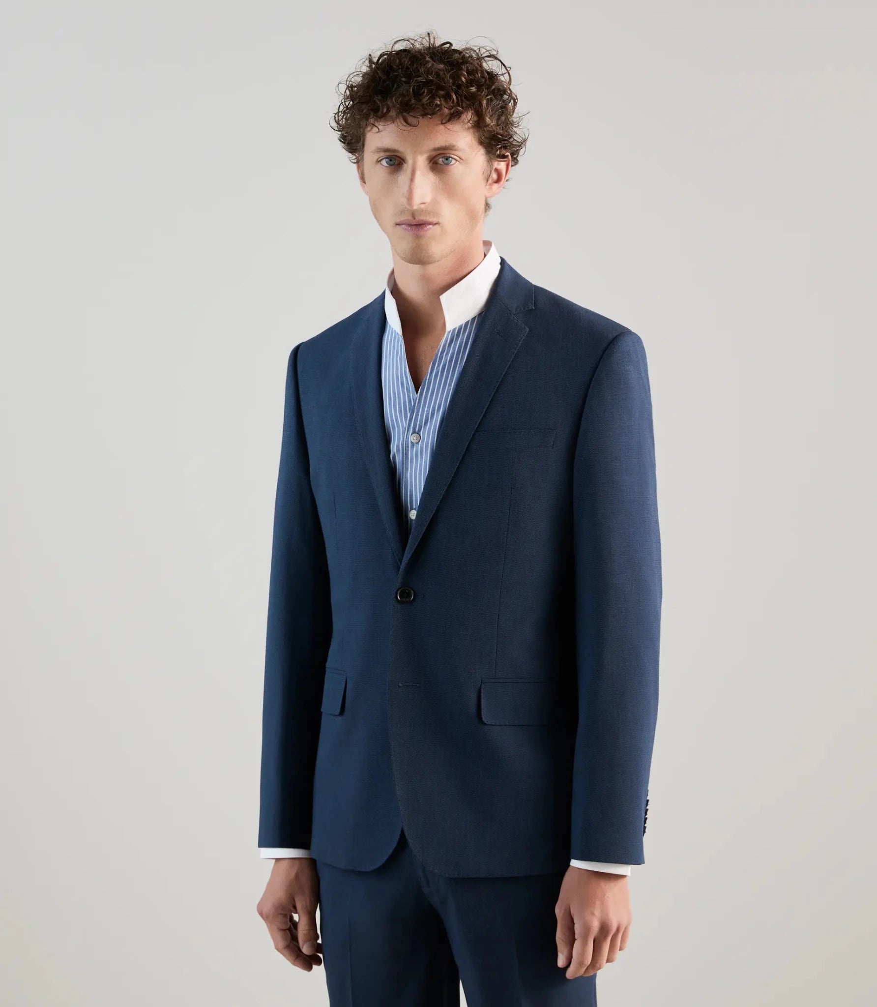 2-button blue denim suit