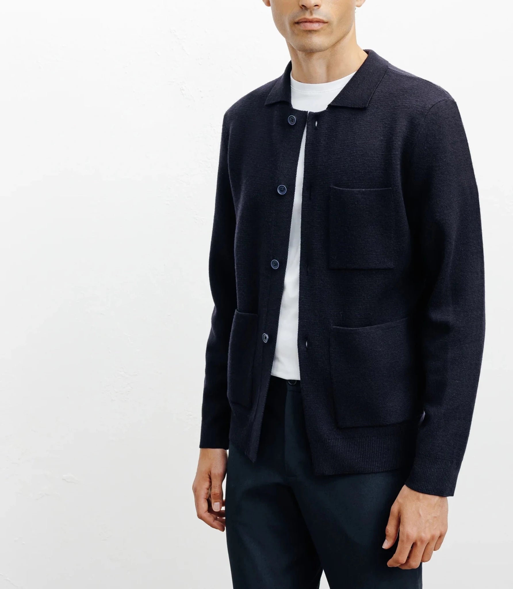 Cardigan surchemise en maille marine