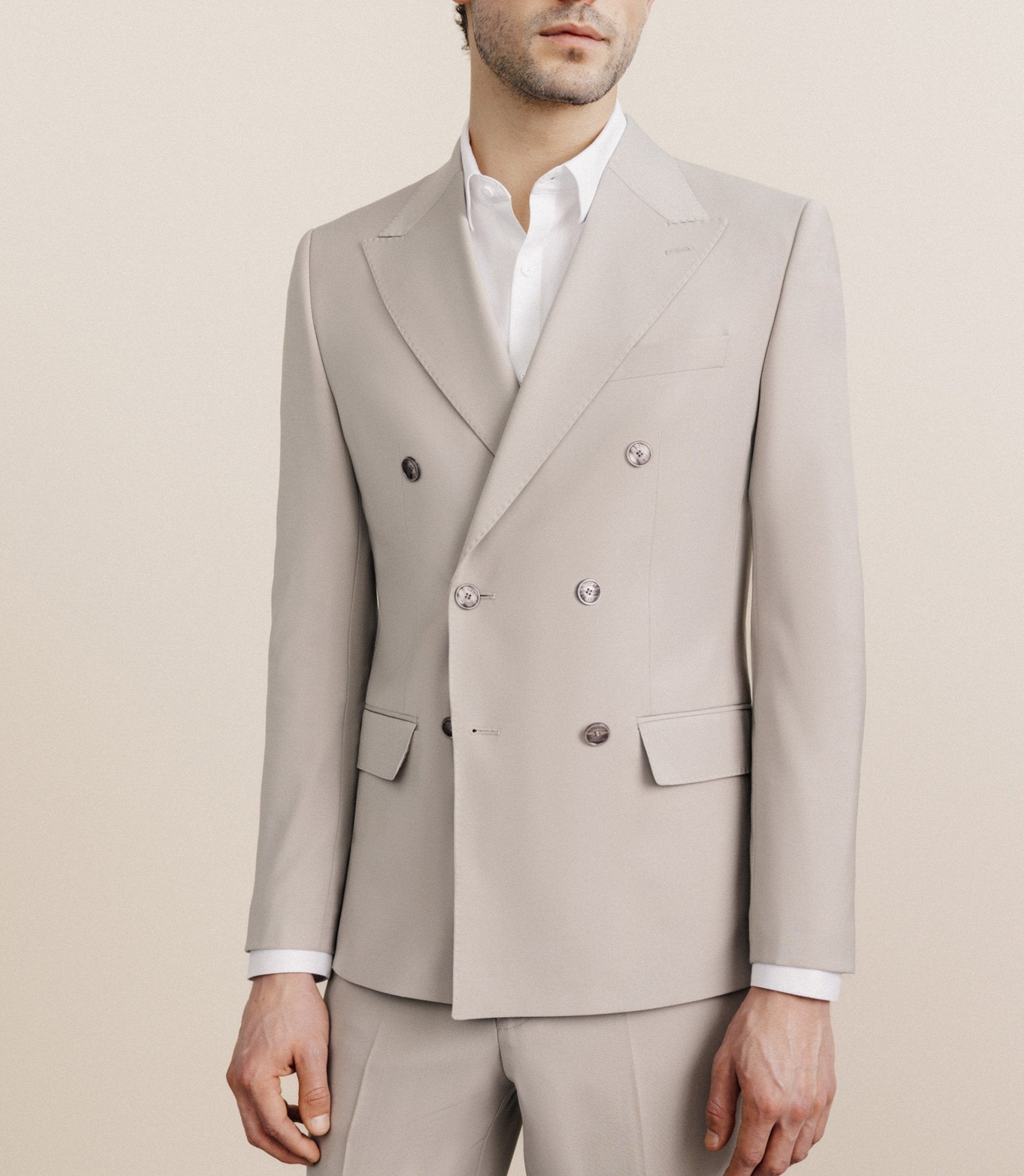 Costume croisé en laine mélangée beige - IZAC