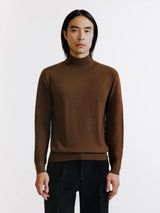 Pull col cheminée en laine mérinos tabac