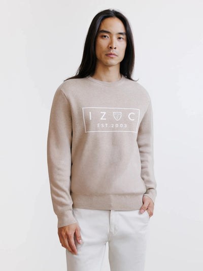 Pull jacquard col rond beige