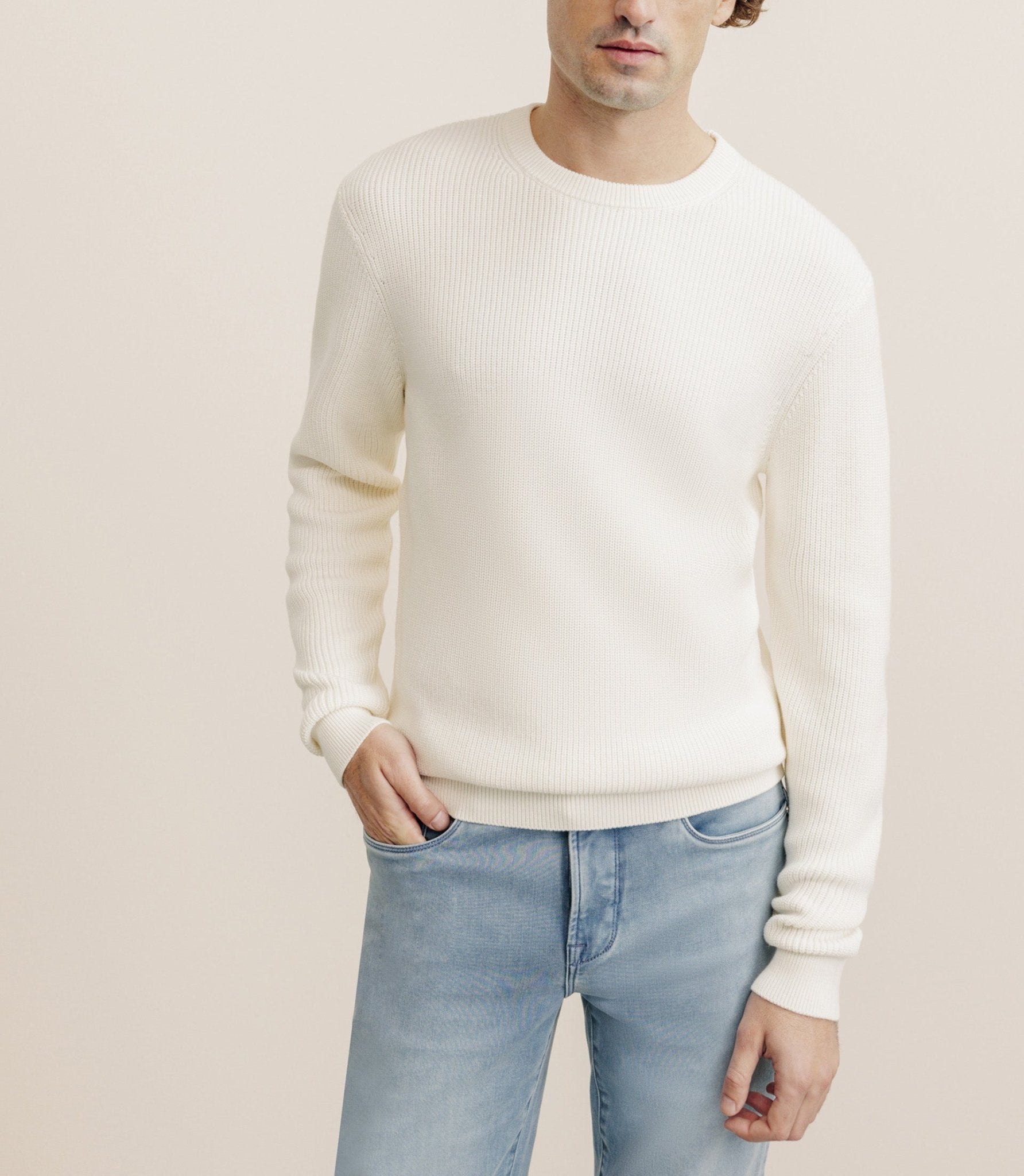 Pull col rond à côtes écru - IZAC