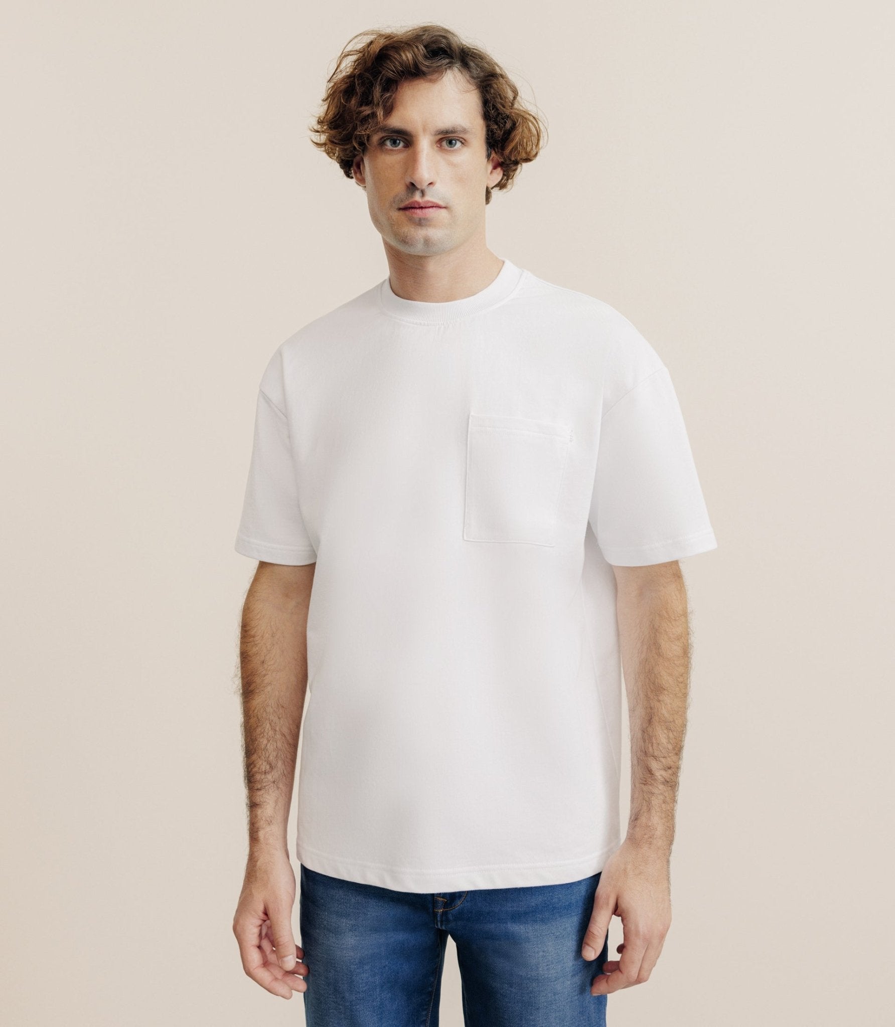 T-shirt uni oversize col rond blanc - IZAC