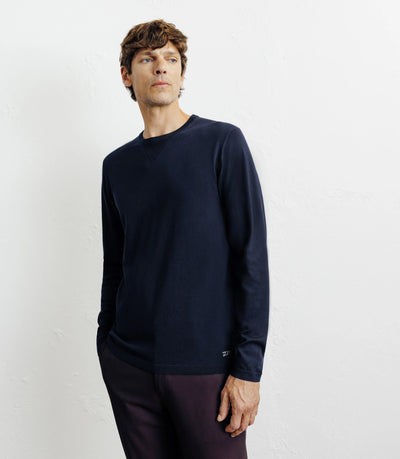 Pull manches longues col rond en maille marine - IZAC