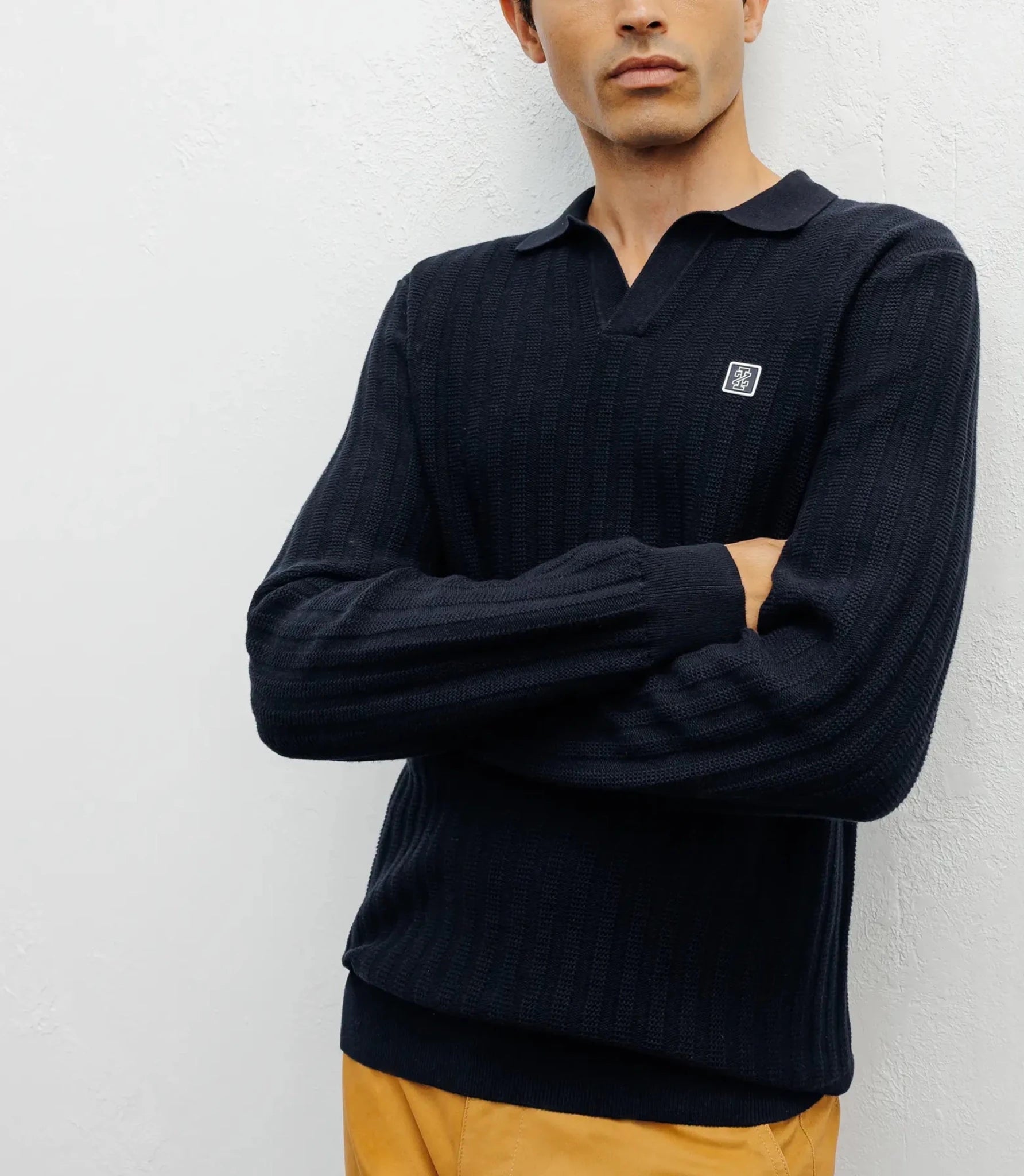 Open polo-neck sweater navy