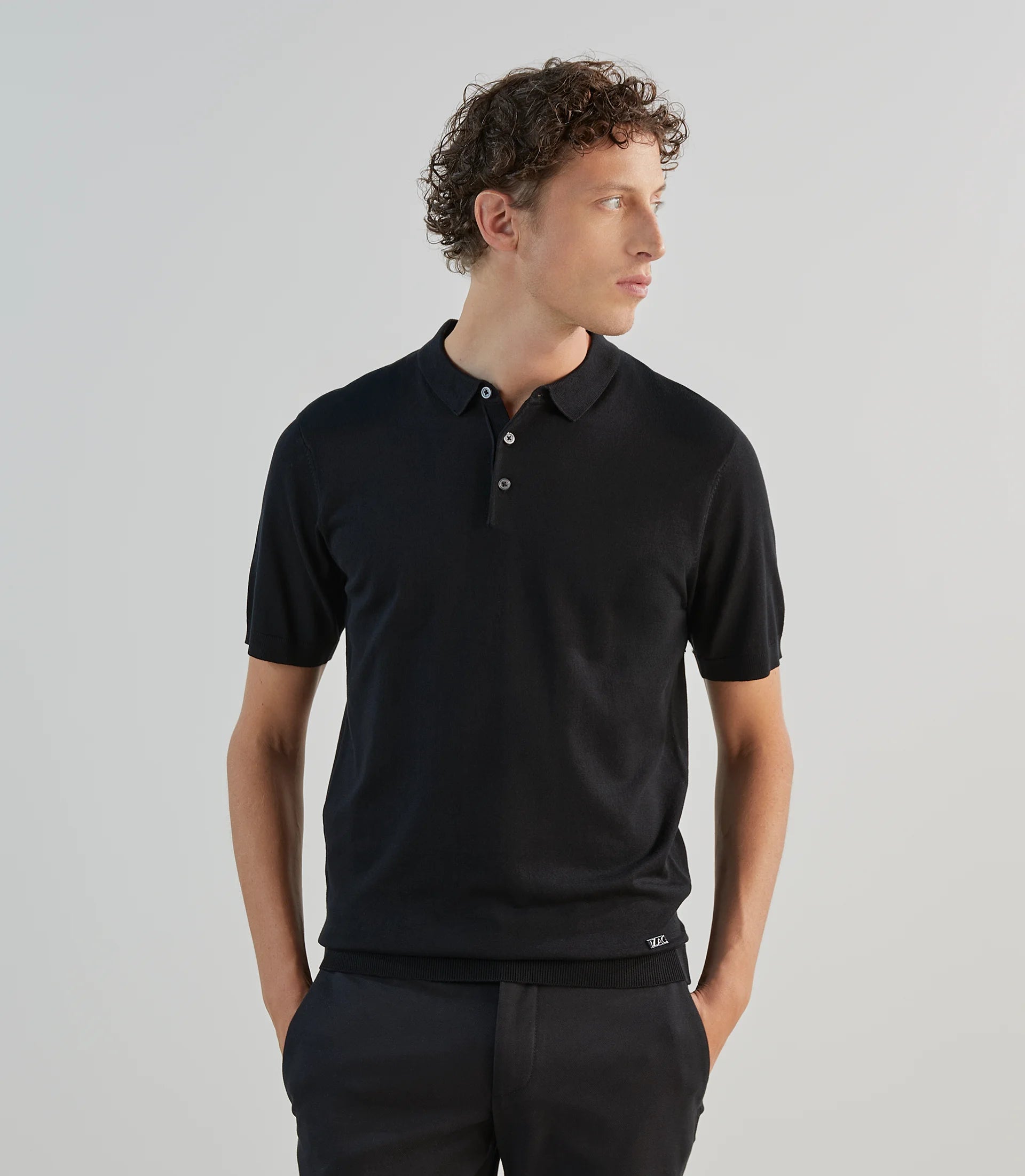 Polo col boutonné en maille noir - IZAC