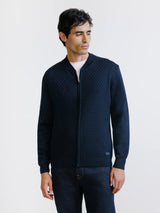 Navy zipped cardigan with textured knit