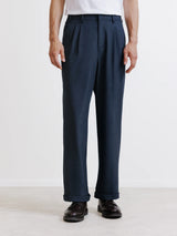 Denim blue pleated chino trousers