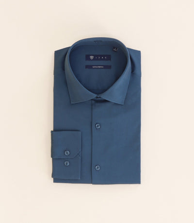 Chemise ville en satin de coton bleu vert - IZAC