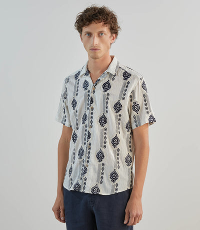 Chemise casual brodée marine - IZAC