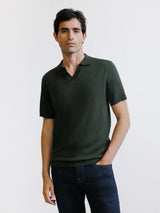 Open-knit polo shirt in medium green