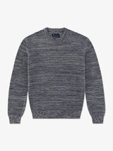 Plain indigo round neck sweater with textured knit