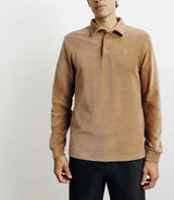 Camel long-sleeve button-down polo shirt