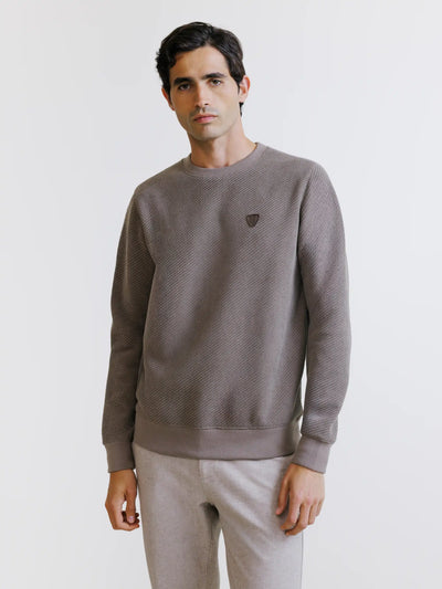 Chestnut crew neck jumper with fancy knit
