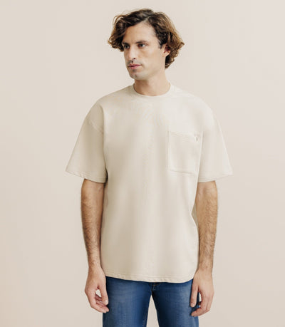 T-shirt uni oversize col rond beige - IZAC