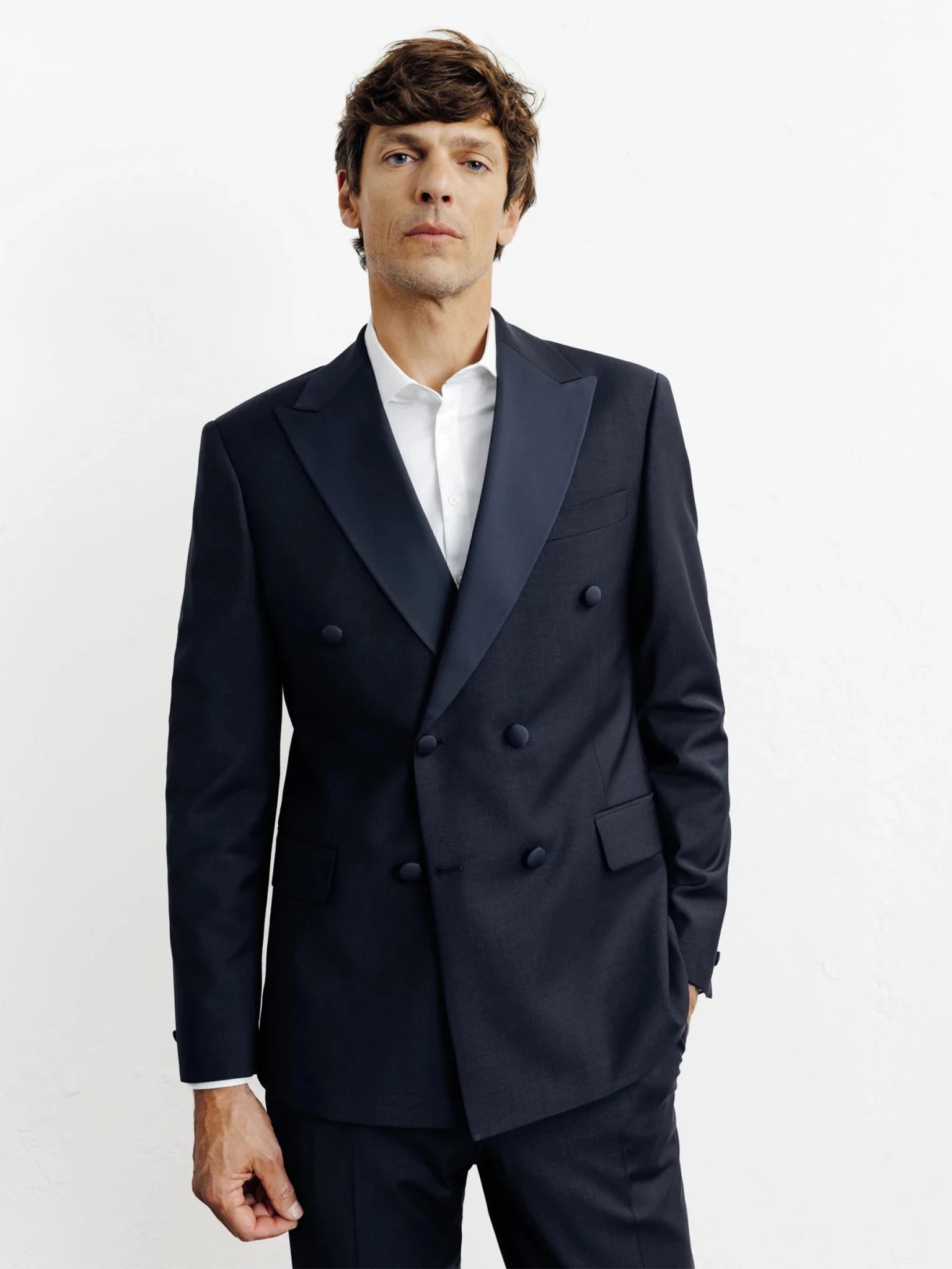 Navy double-breasted suit